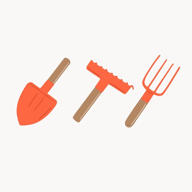 Herramientas de jardinería dispuestas al estilo dibujado a mano