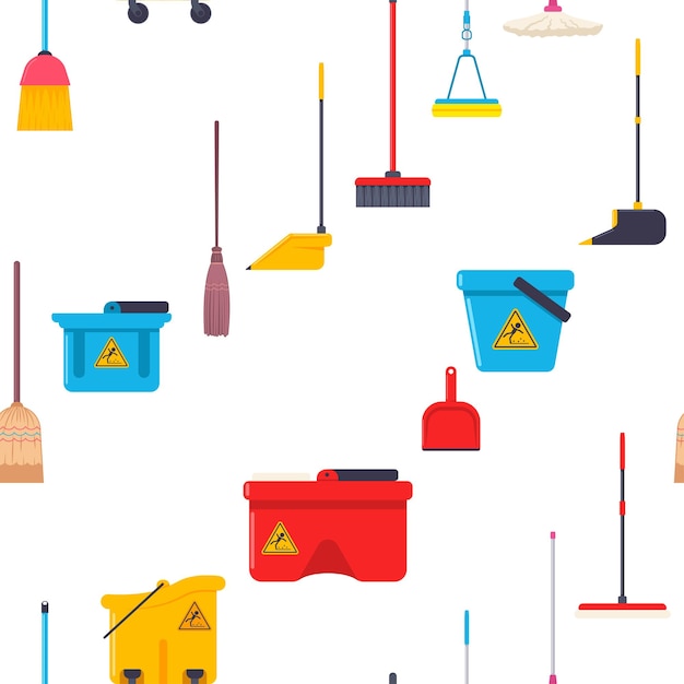 Herramientas de limpieza de fondo sin costuras de dibujos animados vectoriales