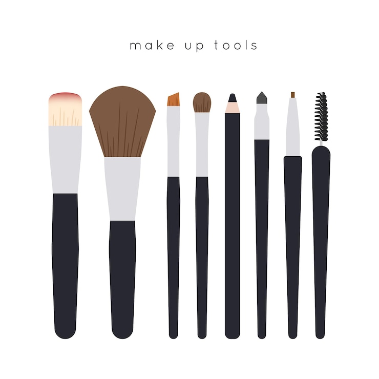 Vector herramientas de maquillaje (pinceles, lápices). tutorial de maquillaje
