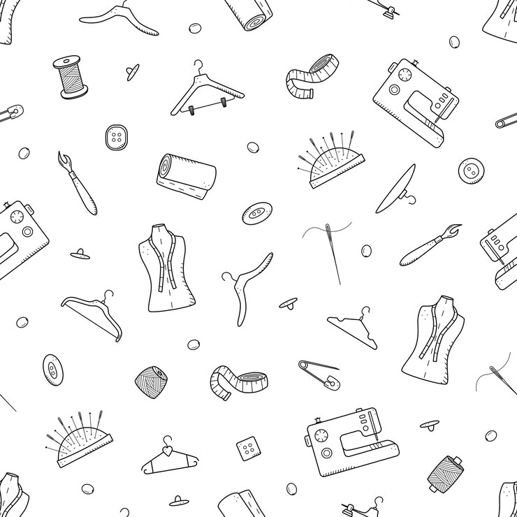 Herramientas de patrones sin fisuras para costura y costura Doodle conjunto de iconos sastrería ilustración vectorial