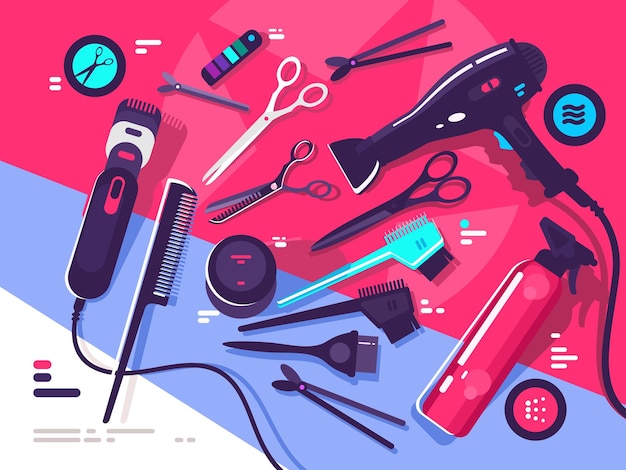 Vector herramientas de peluquería cepillo y secador de pelo