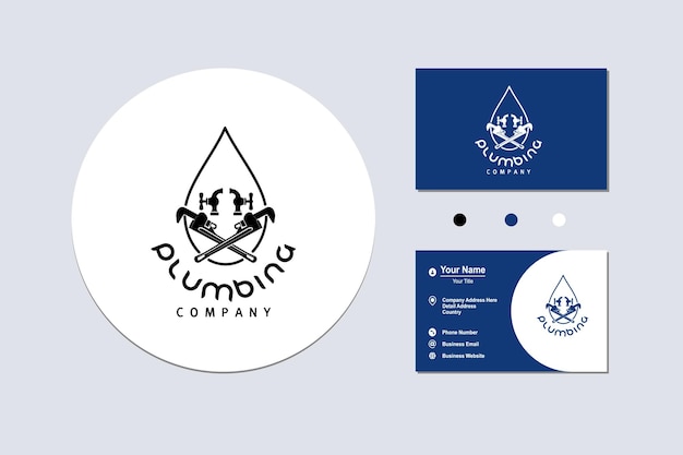 Herramientas de plomería simples y válvula con gota de agua aislada para la inspiración del diseño del logotipo del icono de la empresa