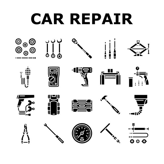 herramientas de reparación de automóviles set de iconos de llave vectorial