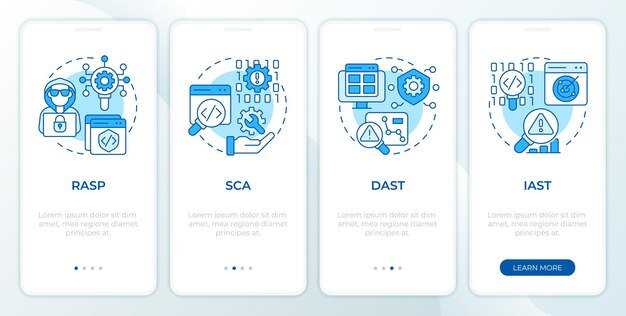 Herramientas de seguridad de software azul pantalla de aplicación móvil de incorporación