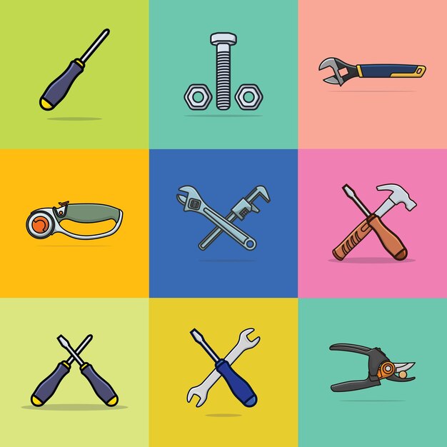 Herramientas de servicio de reparación de automóviles y colección de elementos ilustración vectorial Signos y símbolos con elementos planos de garaje y servicio de automóviles para el concepto moderno