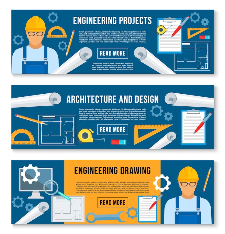 Vector herramientas de trabajo de diseño de interiores de hogar de banners vectoriales