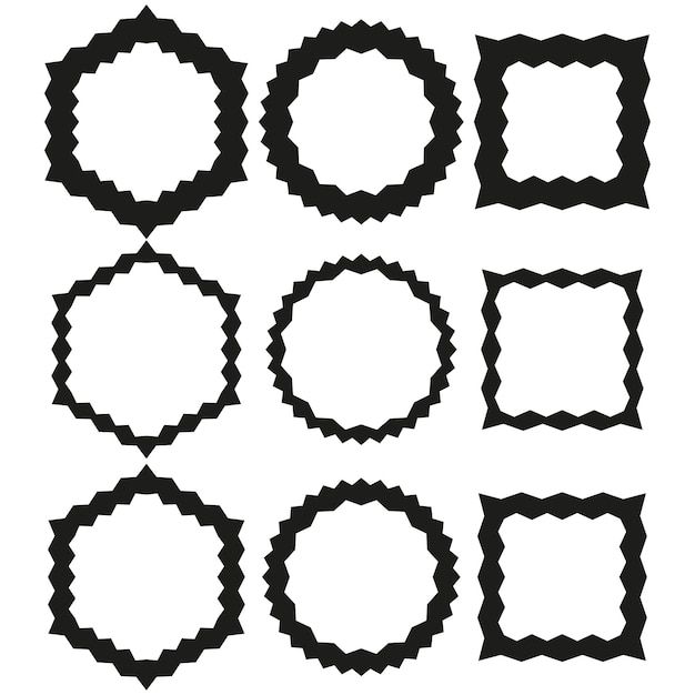 Hexagon circle squares Rough frame collection Organic border Vector Uneven line art
