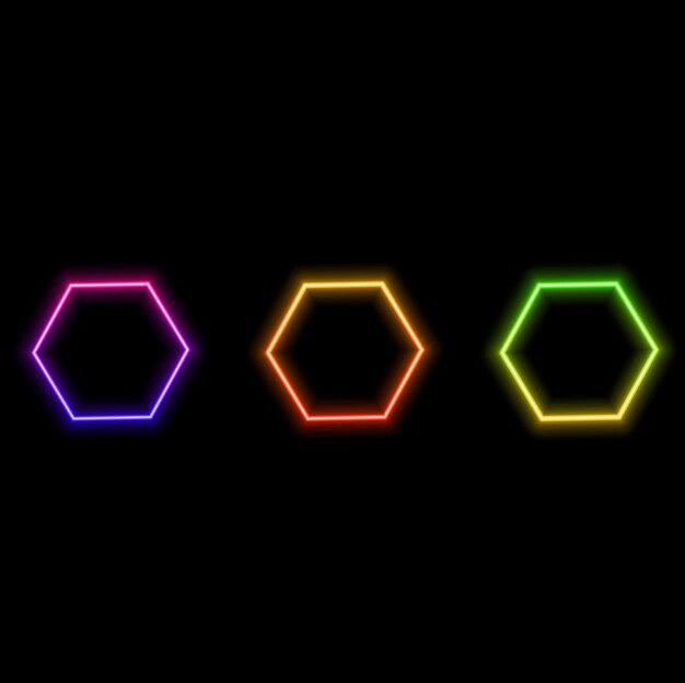 Hexágono azul neón brillante con chispas en el fondo de niebla abstracta Marco de luz eléctrica Diseño de moda