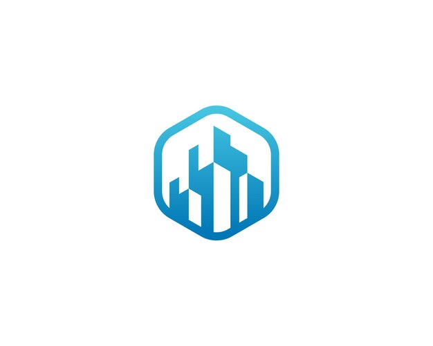 Hexágono colorido creativo con el logotipo del edificio de la ciudad