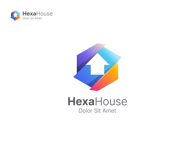 Hexágono colorido con el logotipo negativo de la casa