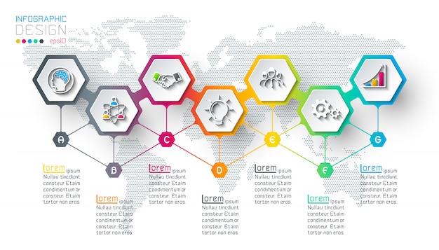 Hexágono inforgraphics sobre gráficos vectoriales.