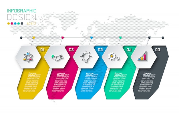 Hexágono de negocios etiquetas barra de grupos de infografía forma.