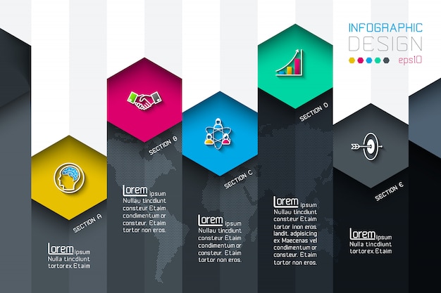 Hexágono de negocios etiquetas red forma infografía