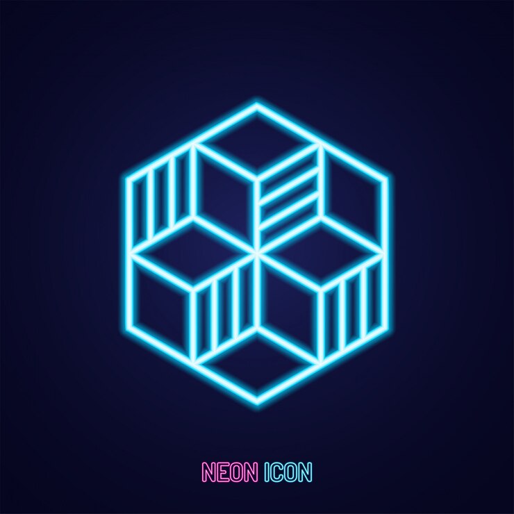 Vector hexágono de neón en azul