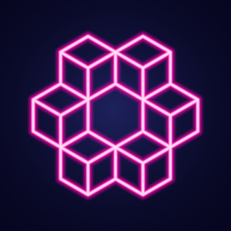 Vector hexágono de neón en azul