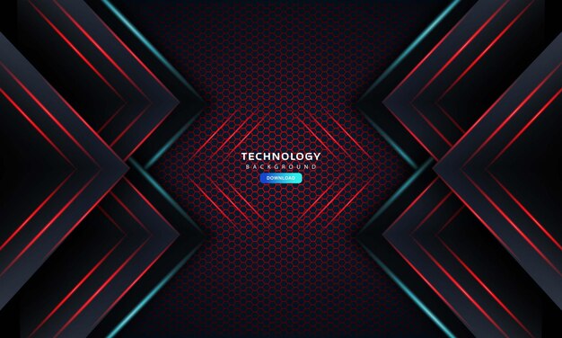 Hexágono oscuro 3d con luz de línea roja en fondo vectorial