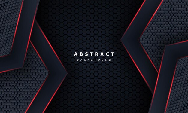 Hexágono oscuro 3D con luz de línea roja en la ilustración vectorial de fondo futurista de lujo gris moderno.