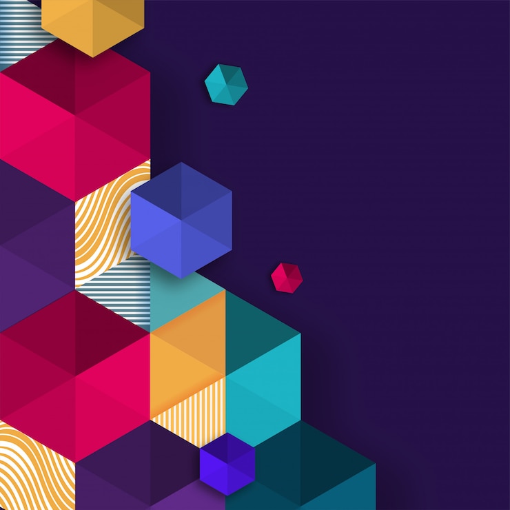Vector hexágonos abstractos coloridos en fondo púrpura