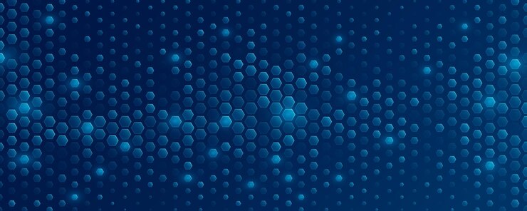 Vector hexágonos azules brillantes futuristas para negocios o ciencia de fondo mosaico de panal cibernético abstracto telón de fondo de presentación de investigación científica para webinar en línea o conferencia vector