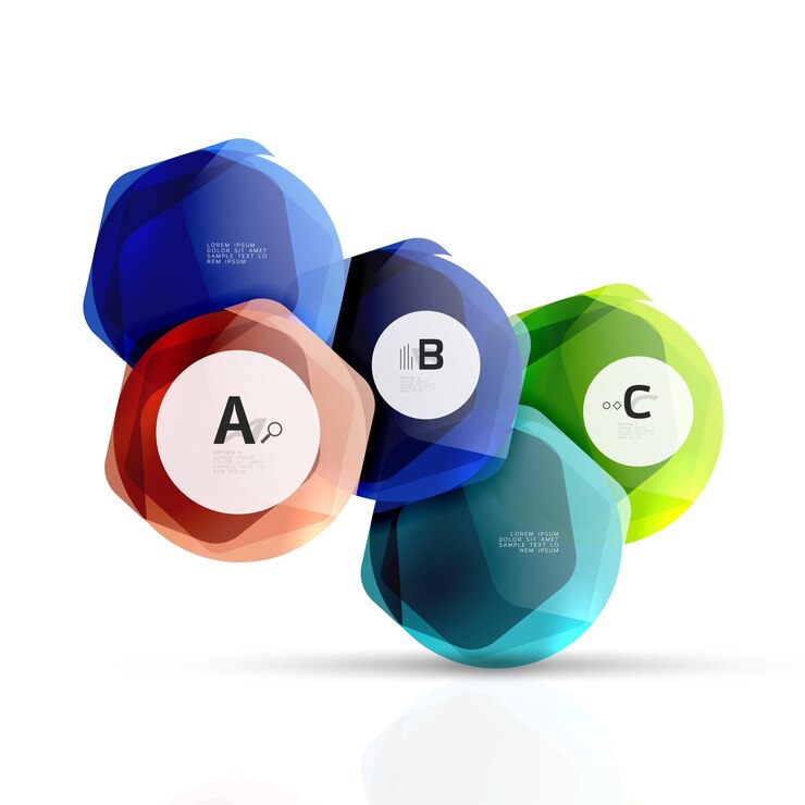 Vector hexágonos de color vidrio diseño hexagonal de plástico brillante con texto e infografías de opciones