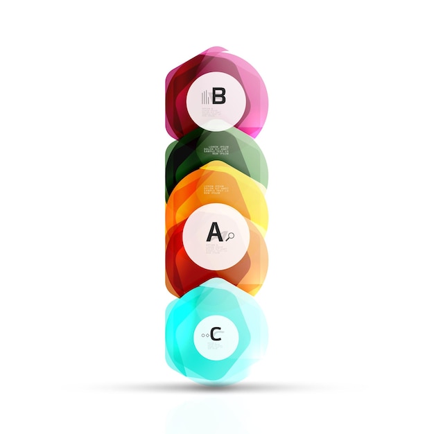 Hexágonos de color vidrio Diseño hexagonal de plástico brillante con texto e infografías de opciones