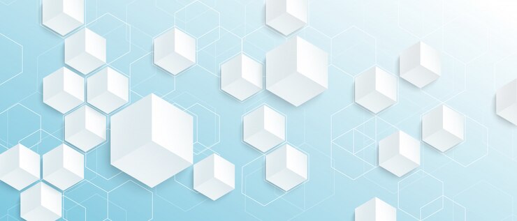 Vector los hexágonos geométricos abstractos en blanco modernos forman en fondo azul.