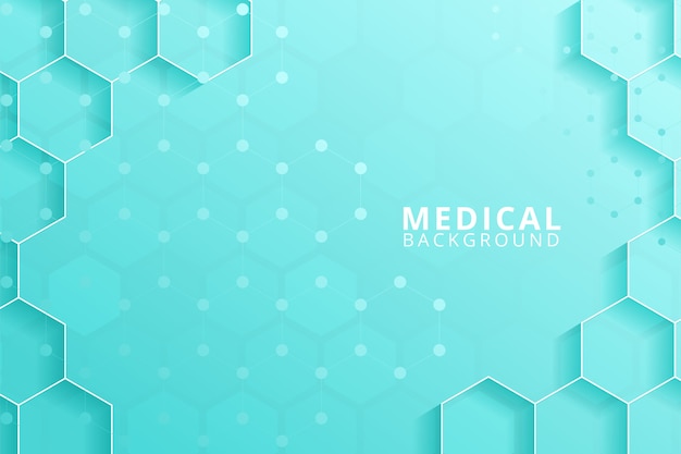 Los hexágonos geométricos abstractos forman el fondo del concepto de la medicina y la ciencia