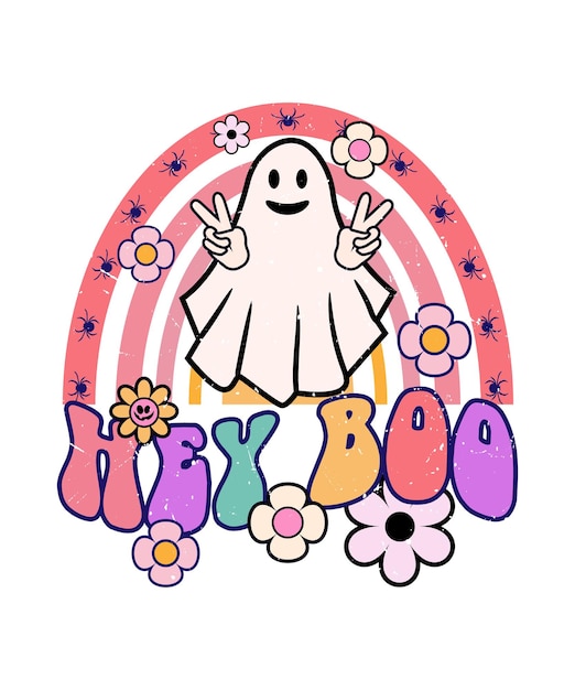 hey boo diseño de camiseta de halloween