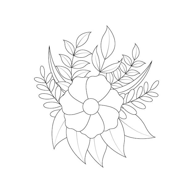 Vector hibisceae flor diseño floral ilustración en blanco y negro vector de diseño gráfico