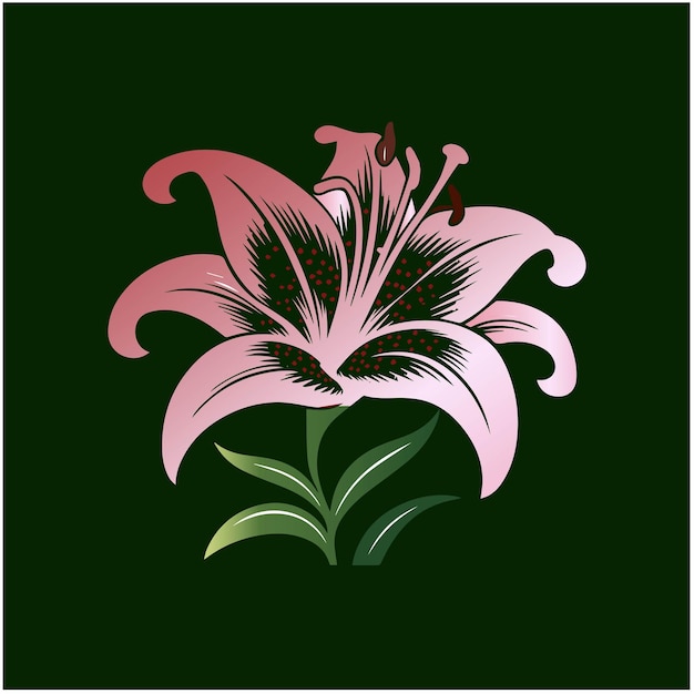 Vector hibisco detallado en flor con tallo y hojas clip art floral