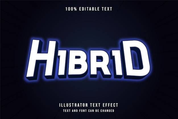 Híbrido, efecto de texto editable en 3d, gradación azul, estilo moderno