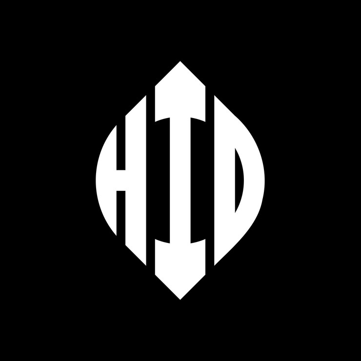 Vector hid diseño de logotipo de letra de círculo con forma de círculo y elipse hid letras de elipse con estilo tipográfico las tres iniciales forman un logotipo de círculo hid emblema de círculo monograma abstracto letra marca vector