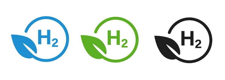 Vector hidrógeno h combustible alternativo ecológico símbolo redondo de hoja en color azul verde negro