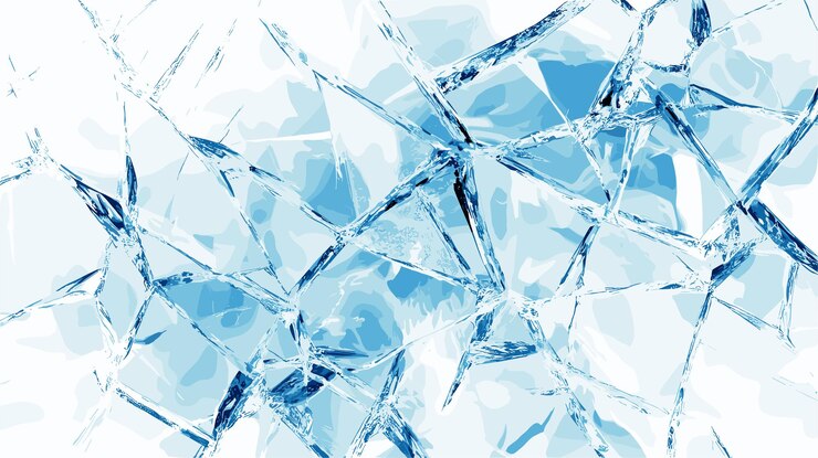 Vector hielo agrietado o vidrio vista superior patrón helado textura superficial de agua congelada transparente fondo abstracto con grietas aleatorias ilustración vectorial de dibujos animados