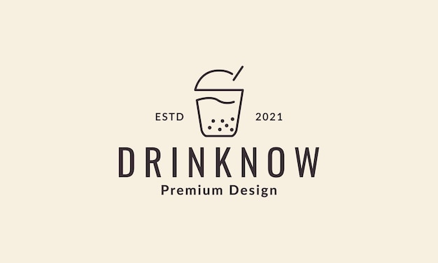 Hielo fresco bebida boba líneas hipster logo símbolo vector icono ilustración diseño gráfico