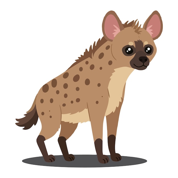Hiena de dibujos animados lúdica con manchas distintas y ojos expresivos en una ilustración vectorial de diseño plano