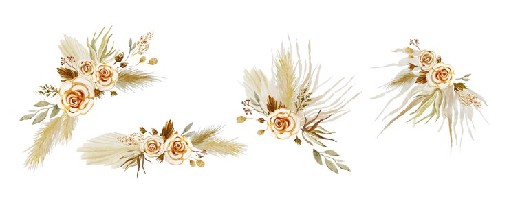 Vector hierba de pampa hojas de palma secas rosas ilustraciones aisladas de vectores elementos de decoración botánica