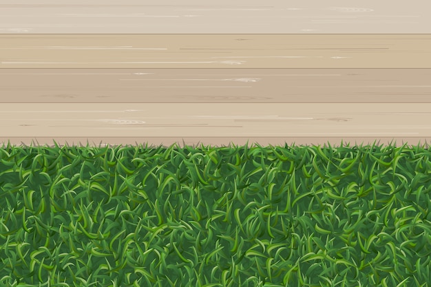 Hierba verde y textura de madera.