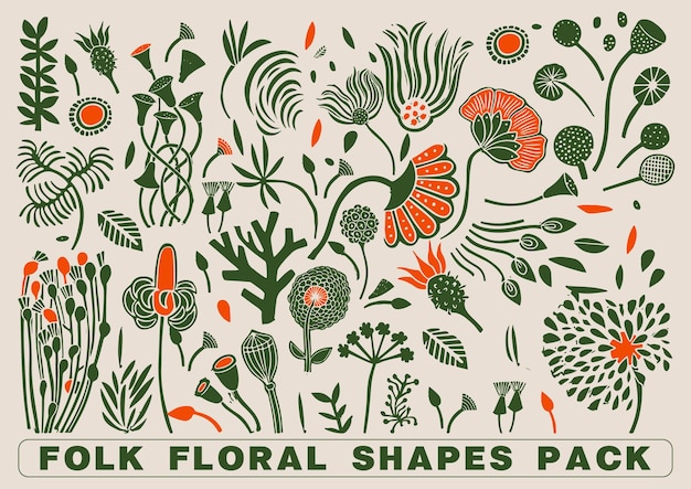 Hierbas silvestres y bayas elementos florales conjunto Ilustración botánica monocromática Plantas dibujadas a mano