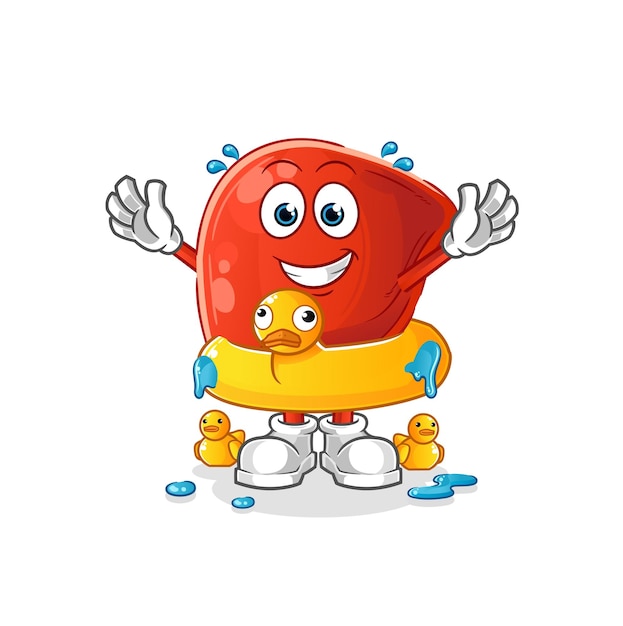 hígado, con, pato, boya, caricatura, caricatura, mascota, vector
