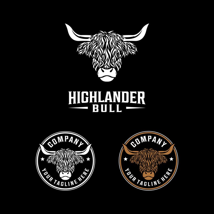 Highlander bull vintage logo. Diseño de logotipo de mascota