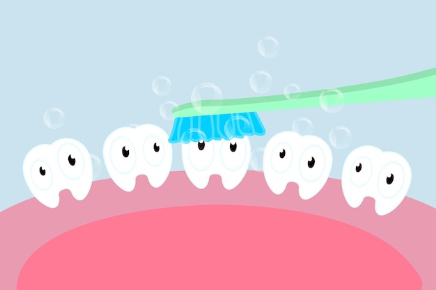 Vector higiene dental en estilo de dibujos animados cepillado de dientes concepto dental vector illustrationx9