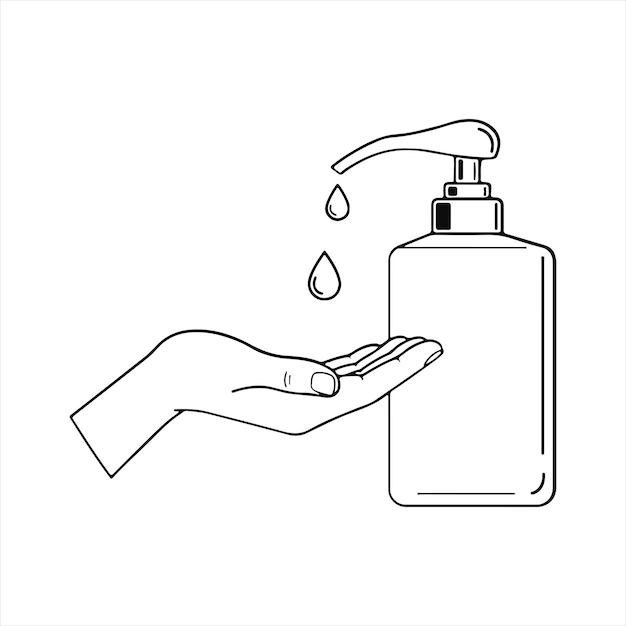 Higiene de las manos con la línea de arte del dispensador de desinfectante