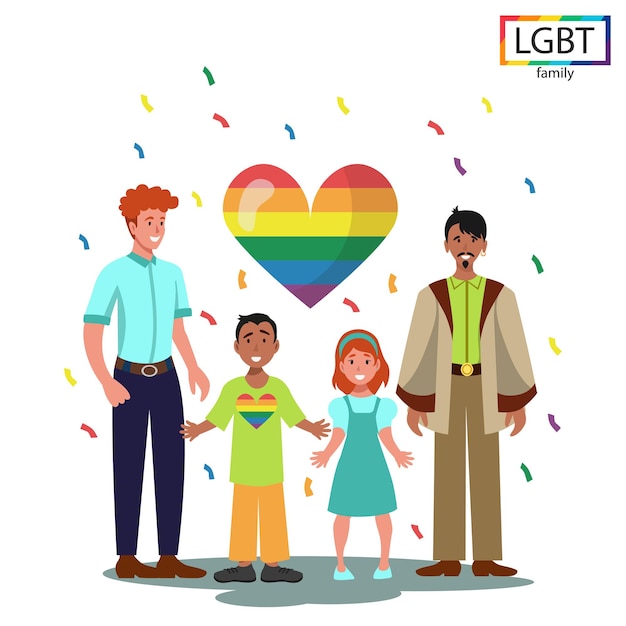 Vector hija e hijo de dos papás de familia lgbt - vector