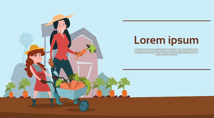 Vector hija de los pequeños agricultores hija de sostener el carro