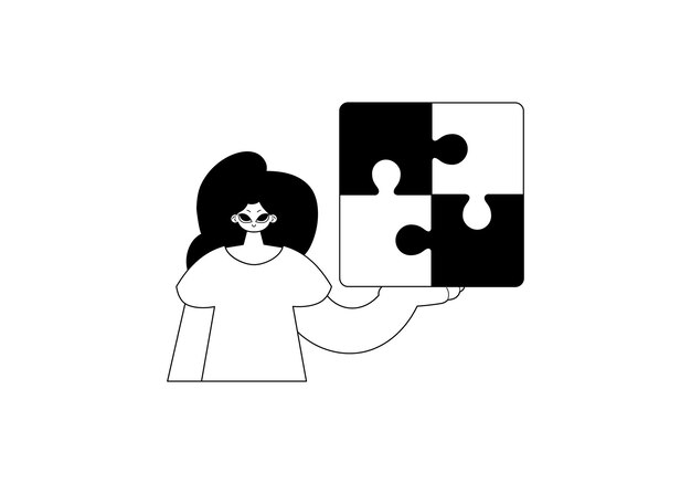 hija con un perplejo en su carrera Arte arrugado de ágata blanca y negra Ilustración vectorial de estilo moderno
