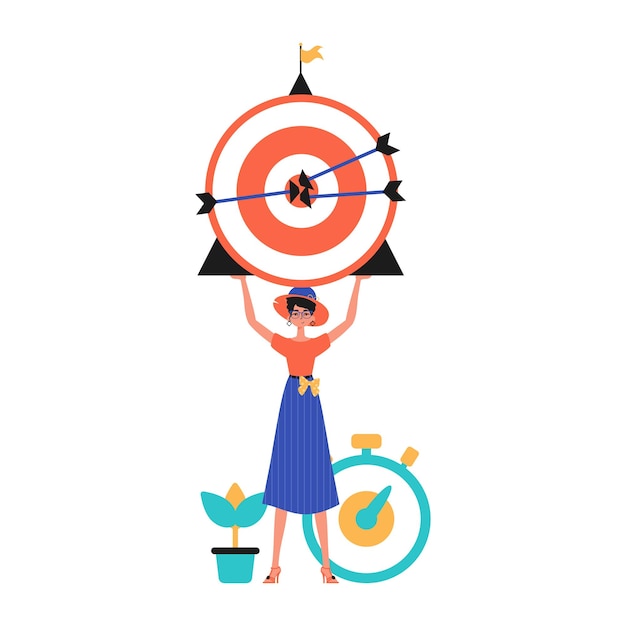 La hija sostiene en su mano un devorador con una flecha que golpea el sector del campo de batalla del núcleo Ilustración vectorial de estilo moderno
