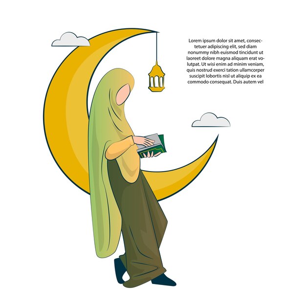 Vector hijab leer corán en ramadán