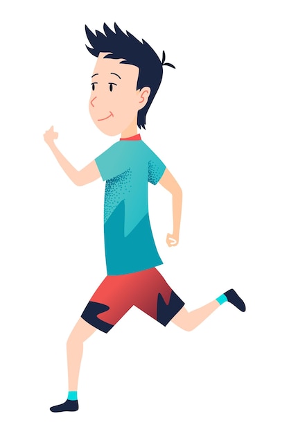 Hijo corriendo o trotando maratón estilo de vida activo y saludable las personas participan en actividades deportivas escena de ilustración vectorial aislada de dibujos animados