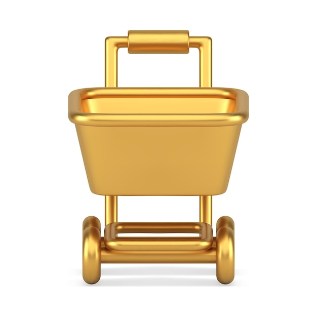 Hipermercado metálico dorado carrito de supermercado compras aplicación móvil realista d icono vista frontal vector